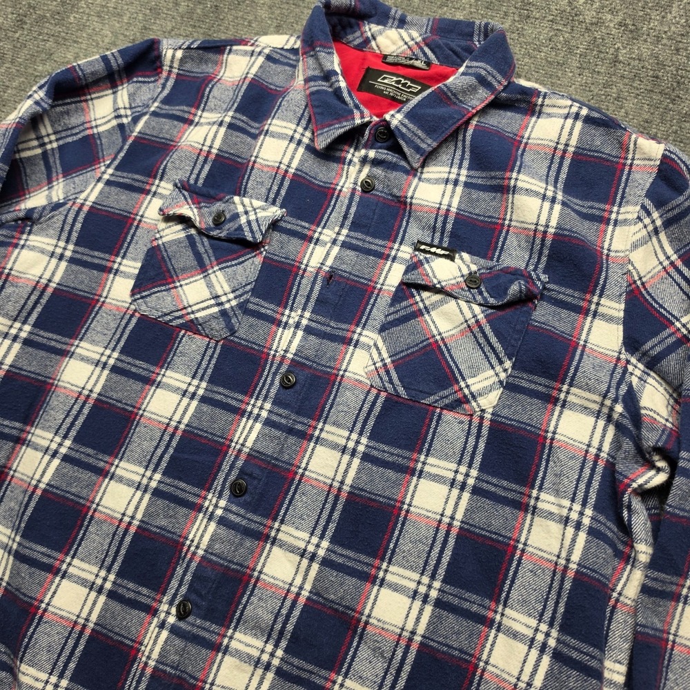 FMF Flying Machine Factory Flannel Shirt Mens XL Blue Plaid Button Down Motocros